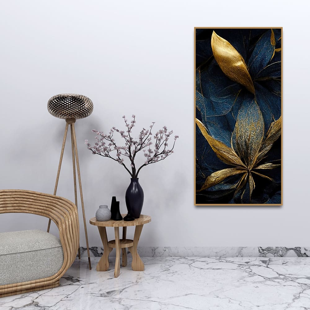 Golden Textured Tropical leaves Canvas Wall Painting