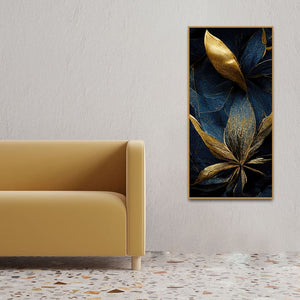 Golden Textured Tropical leaves Canvas Wall Painting