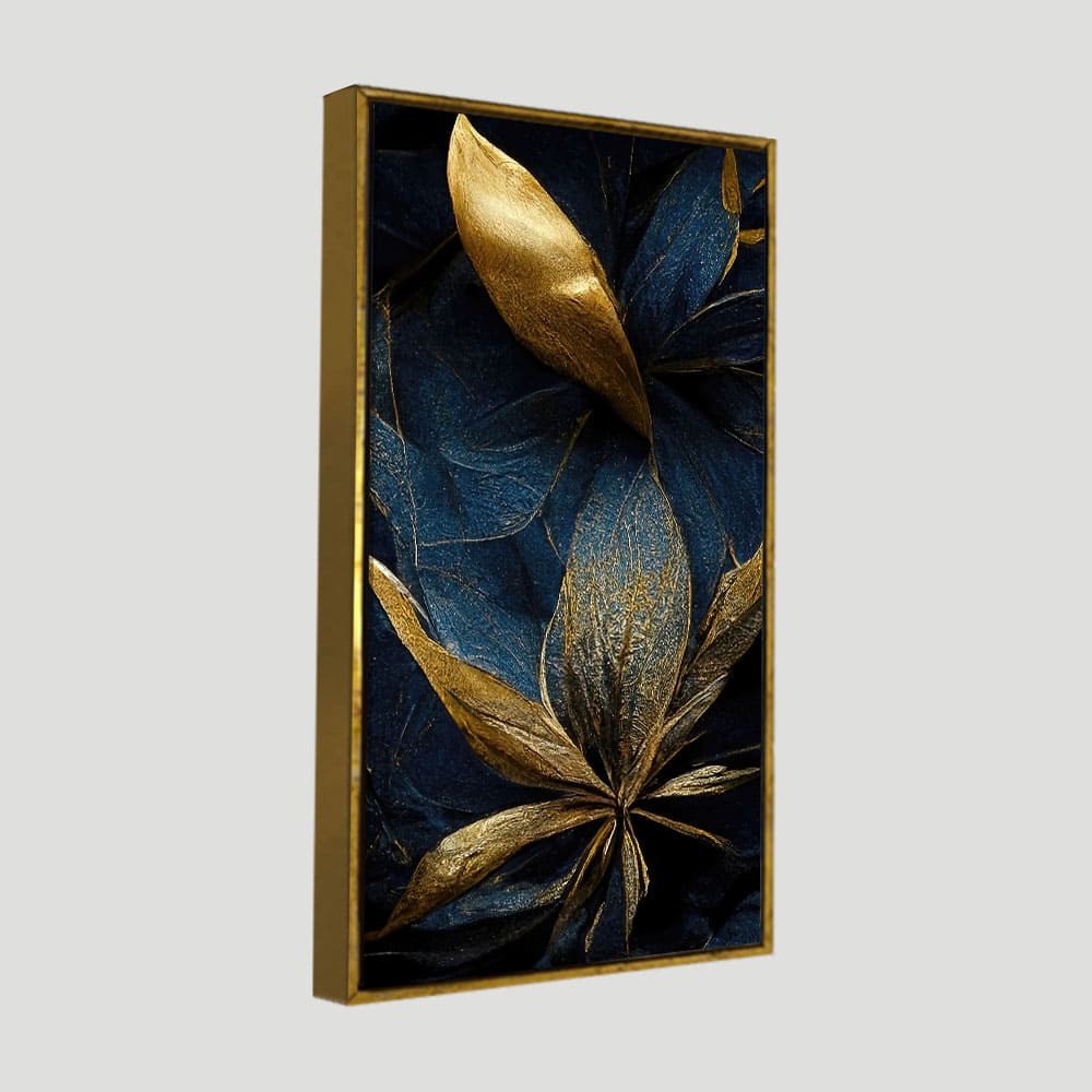 Golden Textured Tropical leaves Canvas Wall Painting