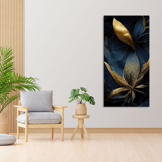 Golden Textured Tropical leaves Canvas Wall Painting