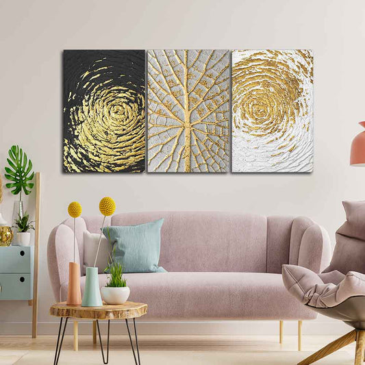 Golden Textured Wall Painting of 3 Pieces