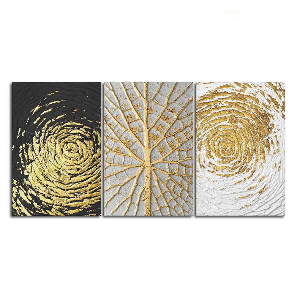 Golden Textured Wall Painting of 3 Pieces