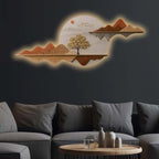 Golden Tree Horizon Reflection Premium Crystal Glass Backlit LED Painting
