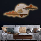 Golden Tree Horizon Reflection Premium Crystal Glass Backlit LED Wall Art
