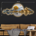Golden Tree & Mountain Reflection Crystal Glass Backlit LED Wall Art