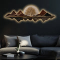 Golden Tree Mountain Reflection Premium Crystal Glass Backlit LED Wall Art