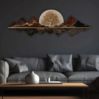 Golden Tree Mountain Reflection Premium Crystal Glass Backlit LED Wall Art