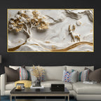 Golden Tree of Life and Majestic White Deer 3D Canvas Wall Painting
