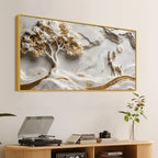 Golden Tree of Life and Majestic White Deer 3D Canvas Wall Painting