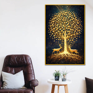 Golden Tree of Life Floating Frame Crystal Wall Painting