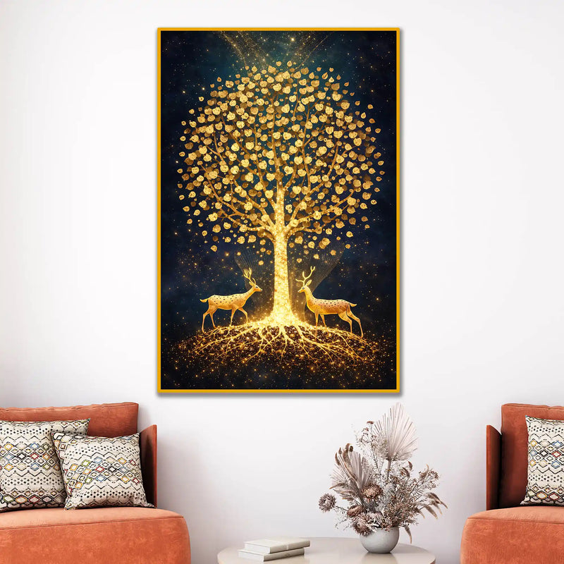 Golden Tree of Life Floating Frame Crystal Wall Painting