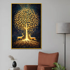 Golden Tree of Life Floating Frame Crystal Wall Painting