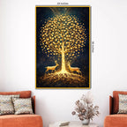 Golden Tree of Life Floating Frame Crystal Wall Painting