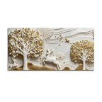 Golden Tree of Life with Graceful Deer 3D Canvas Wall Painting