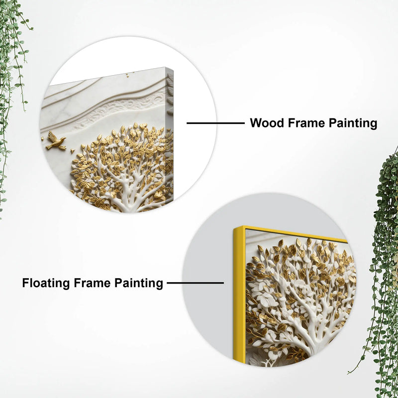 Golden Tree of Life with Graceful Deer 3D Canvas Wall Painting