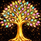 Golden Tree of Life with Vibrant Leaves Floating Frame Crystal Wall Painting