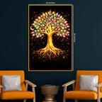 Golden Tree of Life with Vibrant Leaves Floating Frame Crystal Wall Painting