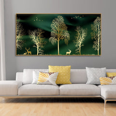 Golden Trees and Deer Modern Art Premium Wall Painting