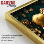 Golden Twin Elephants and Royal Peacock 3D Canvas Wall Painting
