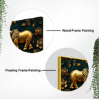 Golden Twin Elephants and Royal Peacock 3D Canvas Wall Painting