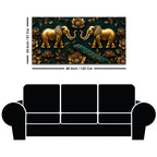 Golden Twin Elephants and Royal Peacock 3D Canvas Wall Painting