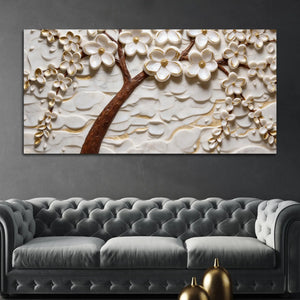 Golden White Cherry Blossom Tree Premium 3D Canvas Wall Painting