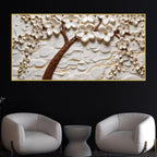 Golden White Cherry Blossom Tree Premium 3D Canvas Wall Painting