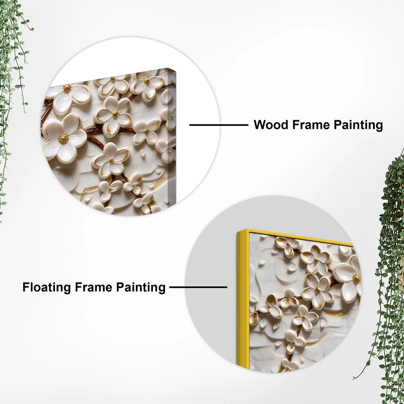 Golden White Cherry Blossom Tree Premium 3D Canvas Wall Painting