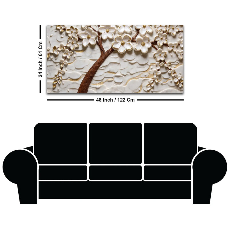 Golden White Cherry Blossom Tree Premium 3D Canvas Wall Painting