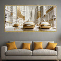 Golden & White Metropolitan Taxi Street 3D Canvas Wall Painting