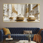 Golden & White Metropolitan Taxi Street 3D Canvas Wall Painting