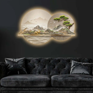 Golden Wilderness Reflection Premium Crystal Glass Backlit LED Wall Art