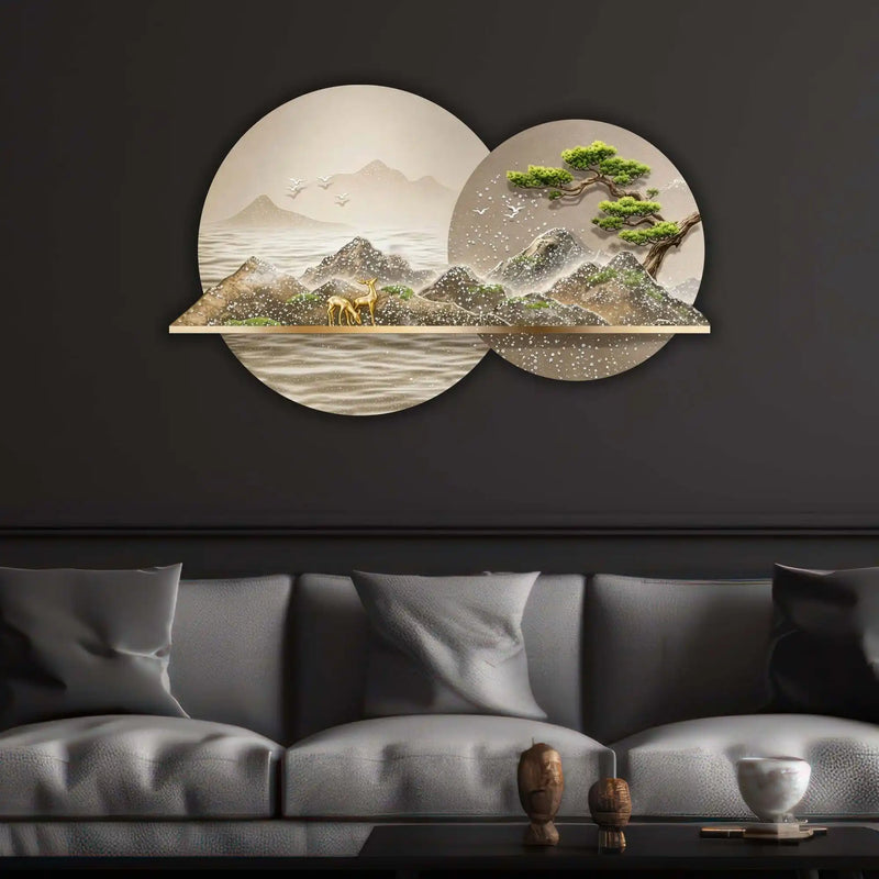 Golden Wilderness Reflection Premium Crystal Glass Backlit LED Wall Art