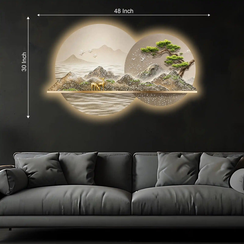 Golden Wilderness Reflection Premium Crystal Glass Backlit LED Wall Art