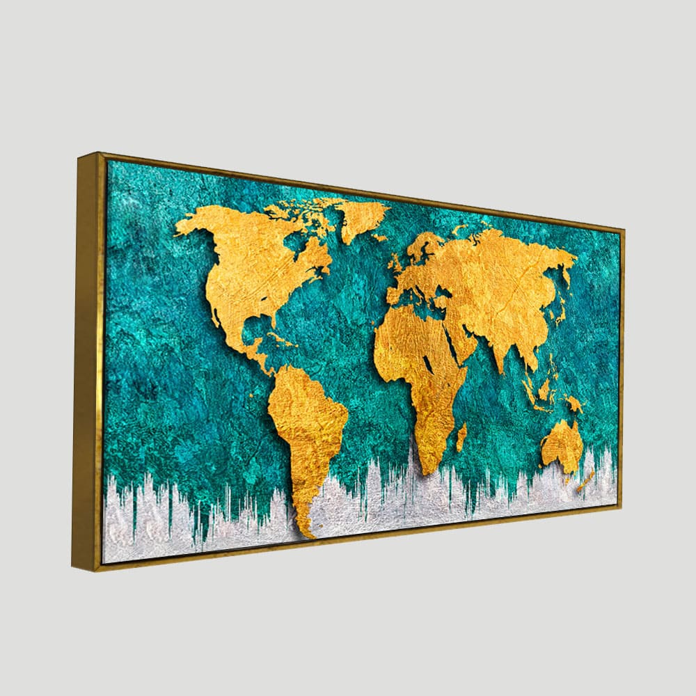 Golden World Map Canvas Wall Painting