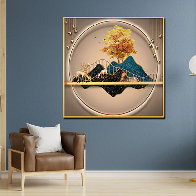 Golden World of Peace Framed Crystal Glass Painting