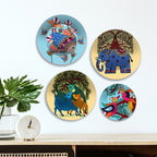 Gond Art Inspired Animal Tales Premium Wall Plates Painting Set of Four