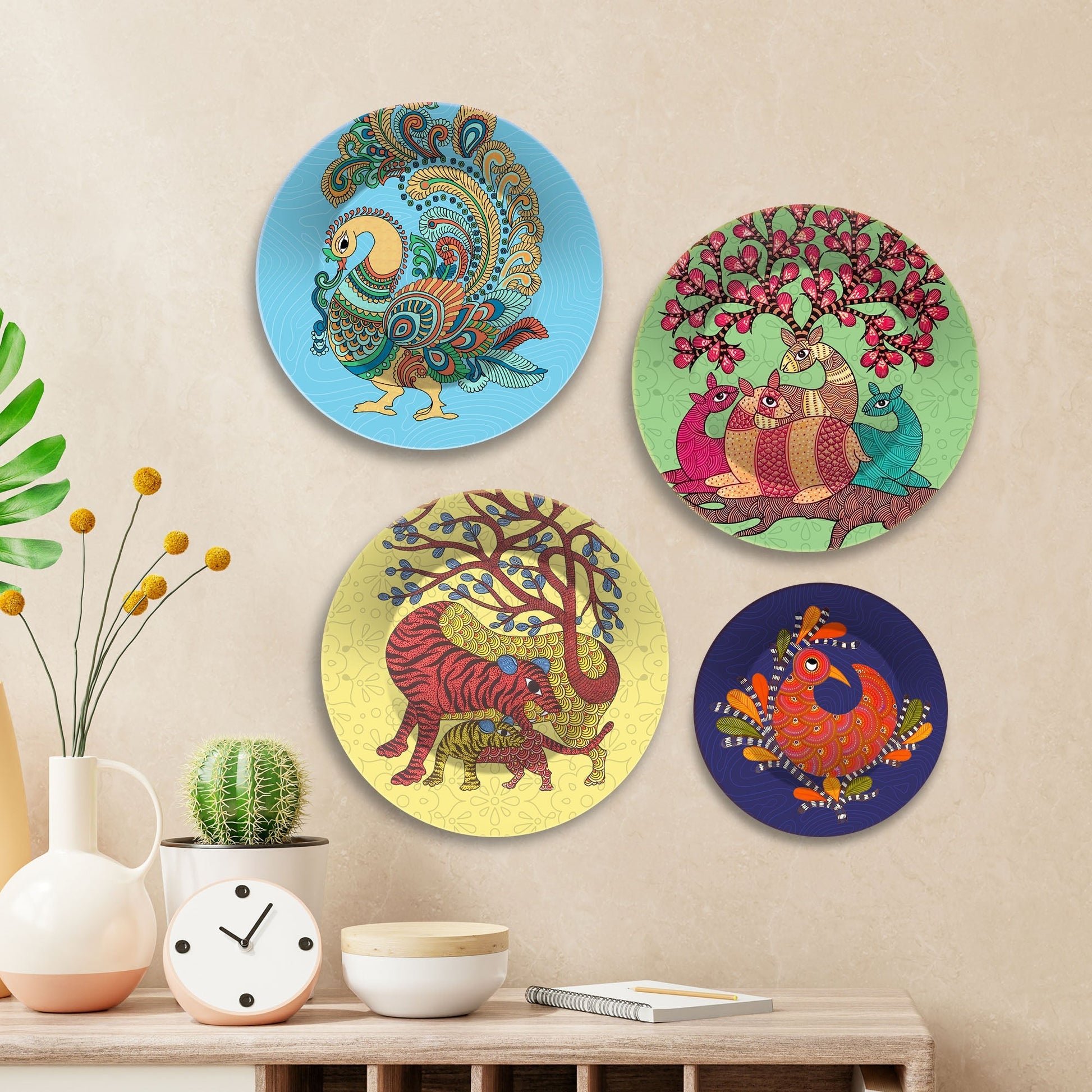 Gond Artwork Premium Wall Plates Painting Set of Four