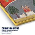 Gopis Dancing with Cows & Peacocks in Serene Forest Pichwai Canvas Wall Painting