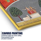 Gopis Dancing with Cows & Peacocks in Serene Forest Pichwai Canvas Wall Painting