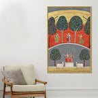 Gopis Dancing with Cows & Peacocks in Serene Forest Pichwai Canvas Wall Painting