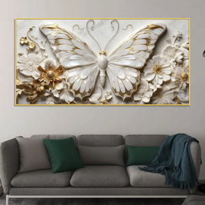 Gorgeous Butterfly in Golden Floral Garden 3D Canvas Wall Painting