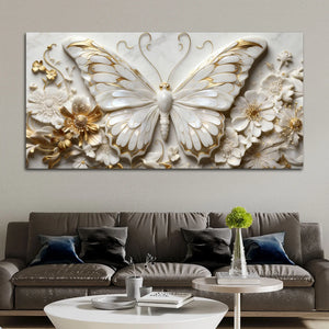 Gorgeous Butterfly in Golden Floral Garden 3D Canvas Wall Painting