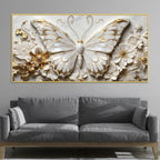 Gorgeous Butterfly in Golden Floral Garden 3D Canvas Wall Painting