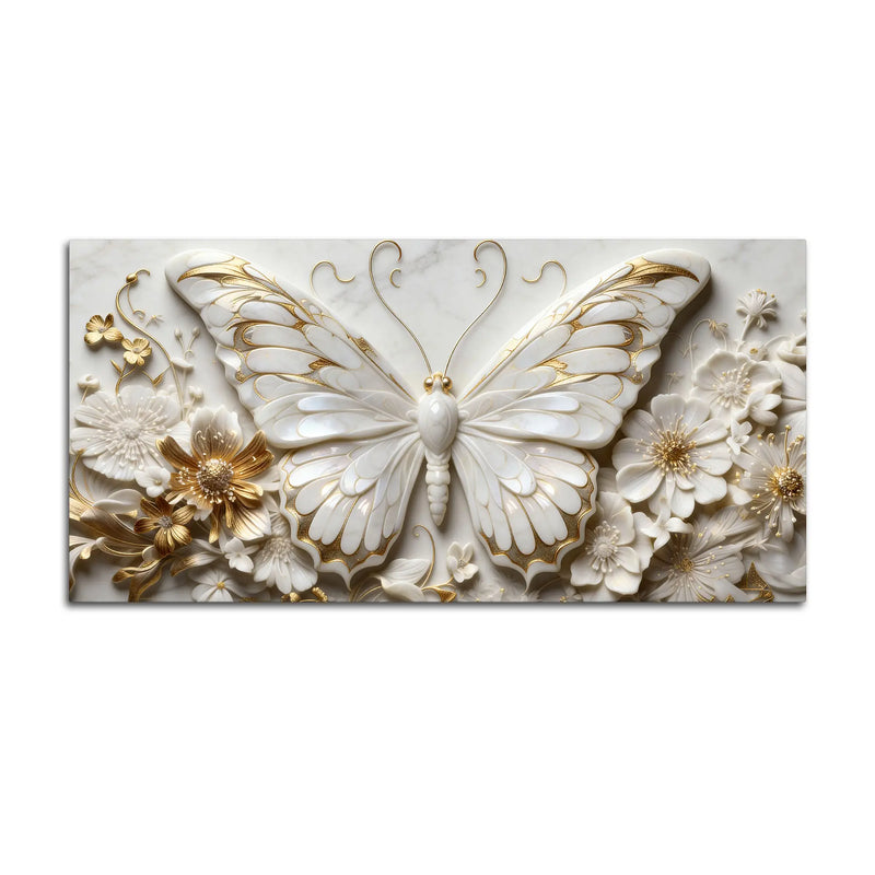Gorgeous Butterfly in Golden Floral Garden 3D Canvas Wall Painting