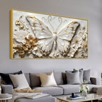 Gorgeous Butterfly in Golden Floral Garden 3D Canvas Wall Painting