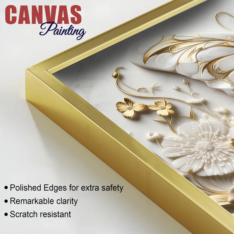 Gorgeous Butterfly in Golden Floral Garden 3D Canvas Wall Painting