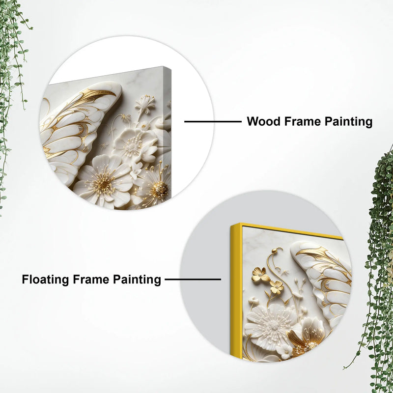 Gorgeous Butterfly in Golden Floral Garden 3D Canvas Wall Painting