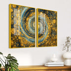 Gorgeous Golden Cosmic Spiral Acrylic Floating Wall Painting Set of 2