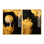 Gorgeous Golden Moon Tree Abstract Acrylic Floating Wall Painting Set of 2